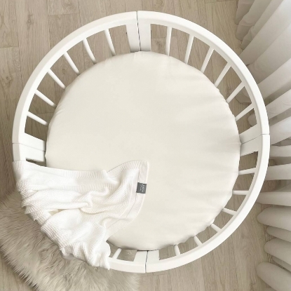 Husa saltea rotunda patut bebe copii cu elastic, 70 x 70 cm, milky